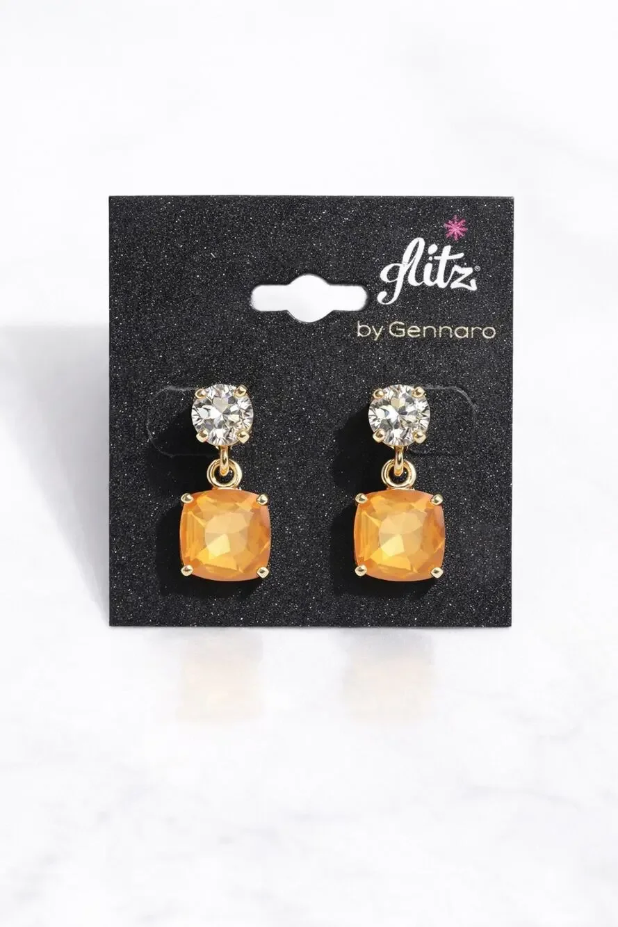 g by Gennaro Stud Earrings Gold Tone Crystal Orange Drop Dangle NWT